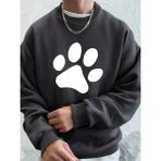 Basit Taban Desenli Baskılı Erkek Sweatshirt Kışlık Bol Kapüşonlu Spor Bisiklet Yaka Polar Sı - Antrasit