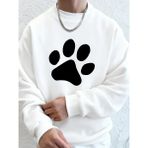 Basit Taban Desenli Baskılı Erkek Sweatshirt Kışlık Bol Kapüşonlu Spor Bisiklet Yaka Polar Sı - Beyaz