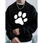 Basit Taban Desenli Baskılı Erkek Sweatshirt Kışlık Bol Kapüşonlu Spor Bisiklet Yaka Polar Sı - Siyah - M