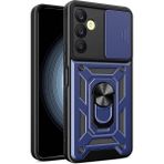 Başkenttekno Samsung Galaxy A25 Kılıf Tank Magnetik Standlı Kamera Korumalı Sürgülü Vega Kapak - Mavi