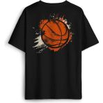 Basketball Vintage Grunge Retro Basket Topu Sırt Ön Baskılı Oversize Tişört Unisex T-Shirt - Siyah - M