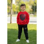 Basketball Yazı Desenli Kırmızı Renk Erkek Çocuk Eşofman Takımı