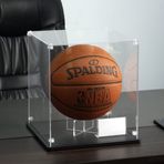Basketbol için şeffaf akrilik vitrin, 3 mm kalınlığında iç 11 x 11 x 12 inç, masif ahşap taban, basketbol için toz geçirmez vitrin birleştirin Lego Koleksiyon Aksiyon Figürleri Oyuncaklar Hatıra