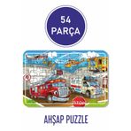 Baskı Atölyesi 54 Parça Ahşap Puzzle Sevimli Itfaiye, Uçak, Ambulans, Helikopter Ve Otobüs