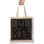 Baskı Dükkanı Blusa Game Over Bez Uzun Saplı Krem Rengi Çanta