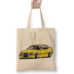 Baskı Dükkanı Bmw Stanced Out E36 Yellow Bez Uzun Saplı Krem Rengi Çanta