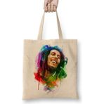 Baskı Dükkanı Bob Marley Mutluluğun Rengi Bez Uzun Saplı Krem Rengi Çanta