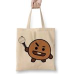 Baskı Dükkanı BT21 Shooky Bts Bez Uzun Saplı Krem Rengi Çanta