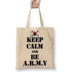 Baskı Dükkanı Bts Army Bangtan Boys Kore Bez Uzun Saplı Krem Rengi Çanta