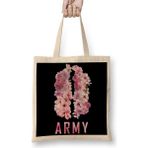 Baskı Dükkanı Bts Army Kpop Bez Uzun Saplı Krem Rengi Çanta