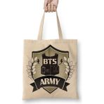 Baskı Dükkanı Bts Army Logo Bez Uzun Saplı Krem Rengi Çanta