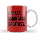 Baskı Dükkanı Deadpool Badass Smartass Greatass Funny Joke Deadpool Parody Beyaz 330 ml Porselen Kupa Bardak