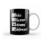 Baskı Dükkanı Eat Sleep Anime Repeat Funny Japanese Manga Tee 01 Kupa Bardak
