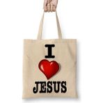 Baskı Dükkanı Eu Amo Jesus Bez Uzun Saplı Krem Rengi Çanta