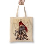 Baskı Dükkanı Fairy Tail Erza Scarlet Anime Bez Uzun Saplı Krem Rengi Çanta