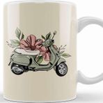 Baskı Dükkanı Flower Vespa Beyaz 330 ml Porselen Kupa Bardak
