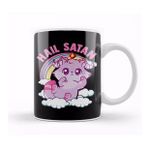 Baskı Dükkanı Funny Satanic Hail Satan Kitten Cute Rainbow Cat Kupa