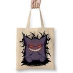 Baskı Dükkanı Gengar Bez Uzun Saplı Krem Rengi Çanta