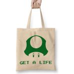 Baskı Dükkanı Get A Life Bez Uzun Saplı Krem Rengi Çanta
