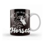 Baskı Dükkanı Girl Who Loves Horses Horse Head Horseshoe Equestrian Sport Kupa Bardak