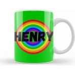 Baskı Dükkanı Henry Name Custom Design Vintage Retro Rainbow Style Gift Baby Gift For Him Kupa