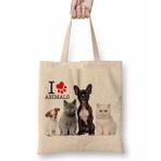 Baskı Dükkanı I Love Animals Kedi Köpek Cat Dog Pet Hayvan Bez Çanta