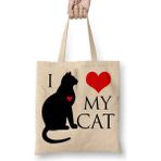 Baskı Dükkanı I Love My Cat Kedi Hayvan Pet Animal Bez Uzun Saplı Krem Rengi Çanta