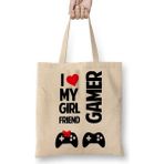 Baskı Dükkanı I Love My Girl Friends Gamer Bez Uzun Saplı Krem Rengi Çanta