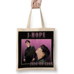 Baskı Dükkanı J Hope Bts Vintage Bez Uzun Saplı Krem Rengi Çanta