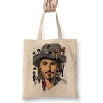 Baskı Dükkanı Johnny Depp No Back Bez Uzun Saplı Krem Rengi Çanta