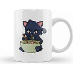 Baskı Dükkanı Kawaii Cat Ramen Anime Kitty Kupa