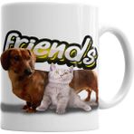 Baskı Dükkanı KB2866 Amigos Sinceros Pug Cat Köpek Kedi Porselen Kupa Bardak