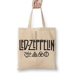 Baskı Dükkanı LED Zeppelin Deep Purple Bez Uzun Saplı Krem Rengi Çanta