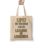 Baskı Dükkanı Life No Thanks I Have League Of Legends Bez Uzun Saplı Krem Rengi Çanta