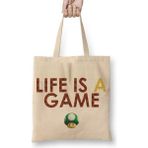 Baskı Dükkanı Life's A Game Mario Bez Uzun Saplı Krem Rengi Çanta
