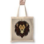 Baskı Dükkanı Lion Head Mascot Logo Bez Uzun Saplı Krem Rengi Çanta