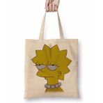 Baskı Dükkanı Lisa Simpson Entediada Bez Uzun Saplı Krem Rengi Çanta