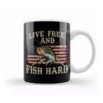 Baskı Dükkanı Live Free And Fish Hard Patriotic Fishing Usa Kupa