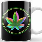 Baskı Dükkanı Marijuana Weed Leaves Psychedelic Neon Colored Kupa