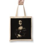 Baskı Dükkanı Mona Lisa Bez Uzun Saplı Krem Rengi Çanta