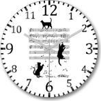 Baskı Dükkanı Notalar Müzik Cat Kedi Komik Bombeli Gerçek Cam Duvar Saati
