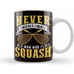 Baskı Dükkanı Old Man Squash Player Indoor Tennis Court Ball Sports Match Kupa