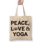 Baskı Dükkanı Peace Love & Yoga Bez Kadın Günlük Çanta