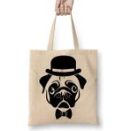 Baskı Dükkanı Pug Köpek 06 Bez Uzun Saplı Krem Rengi Çanta