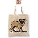 Baskı Dükkanı Pug Köpek Dog Pet Sevimli Cute Bez Uzun Saplı Krem Rengi Çanta