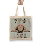 Baskı Dükkanı Pug Life Köpek Bez Uzun Saplı Krem Rengi Çanta