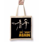 Baskı Dükkanı Pulp Fiction Black Bez Uzun Saplı Krem Rengi Çanta