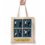 Baskı Dükkanı Pulp Fiction Twist Contest Concurso Danca Mia E Vicent 2 Bez Uzun Saplı Krem Rengi Çanta