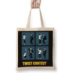 Baskı Dükkanı Pulp Fiction Twist Contest Concurso Danca Mia E Vicent Bez Uzun Saplı Krem Rengi Çanta