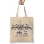 Baskı Dükkanı Ready Player One Jogador 1 Bez Uzun Saplı Krem Rengi Çanta